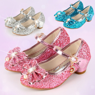Girls' High Heels Leather Shoes Princess Shoes 2023 New Korean Style High Heels for Girls' Performance Children's Bow Single Shoes
