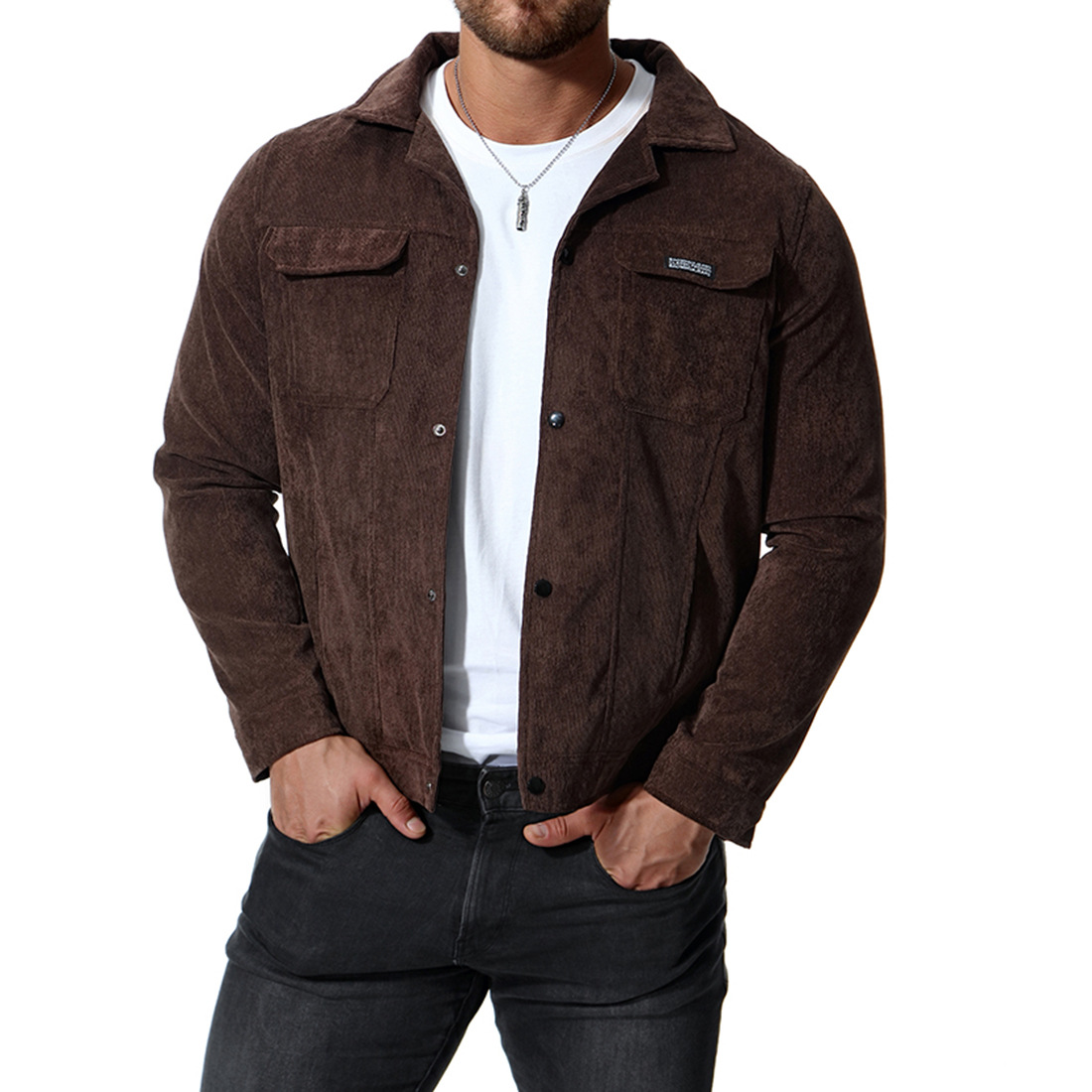  Mens  Corduroy Jacket  Thick Casual Solid Color Coats  Male 