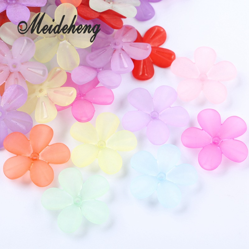 Factory direct sales of 30mm frosted transparent acrylic five-petal flower beads diy ancient-style hair accessory materials wholesale detail image 4