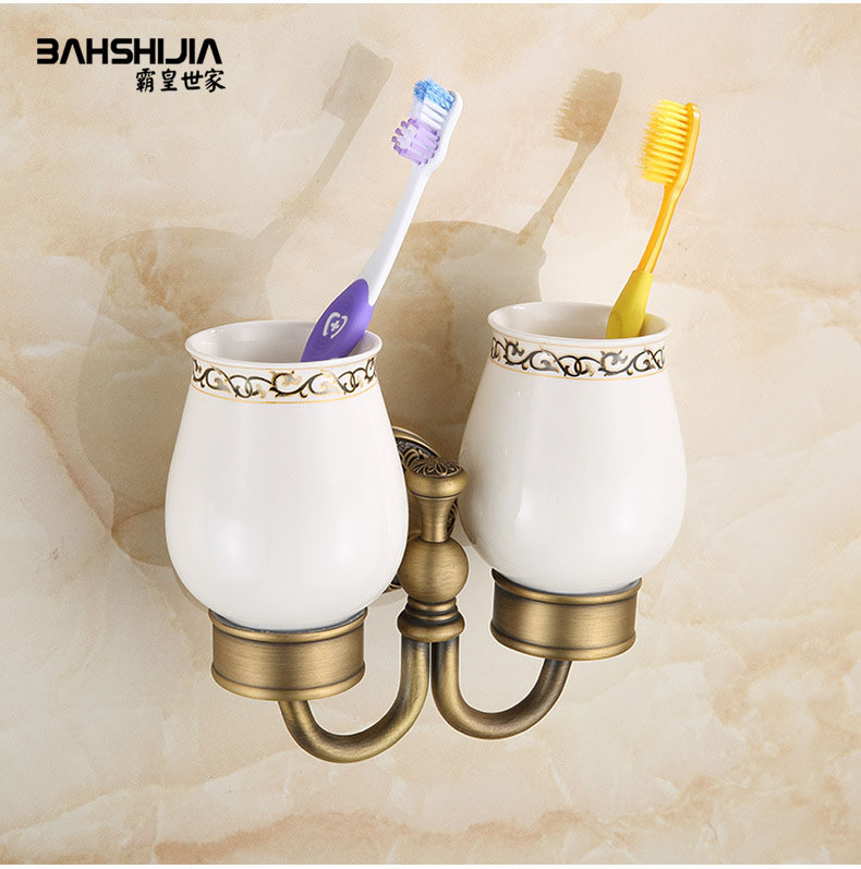 supply All copper To fake something antique Tumbler holder Dual Cup ceramics Wall mounted Storage Toothbrush holder TOILET Shelf