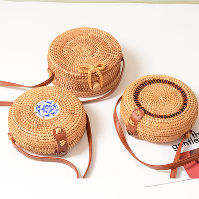 藤编 ins迷你小包镂空包森系篮子篓子复古文艺手工编织包PU带