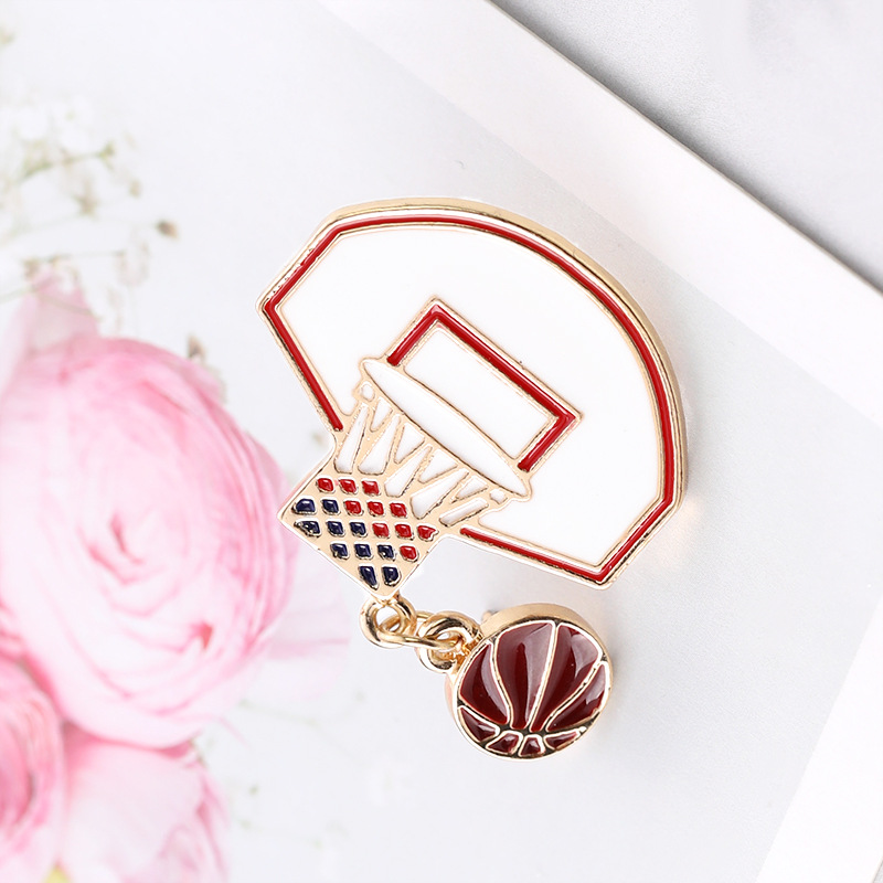 ZRM Basketballkorb mit Basketballnadeln, Broschen, rote Emaille, Sportnadel, rote Kugel, Anstecknadel, Abzeichen, Sportler, Knopfbrosche – Detail 7