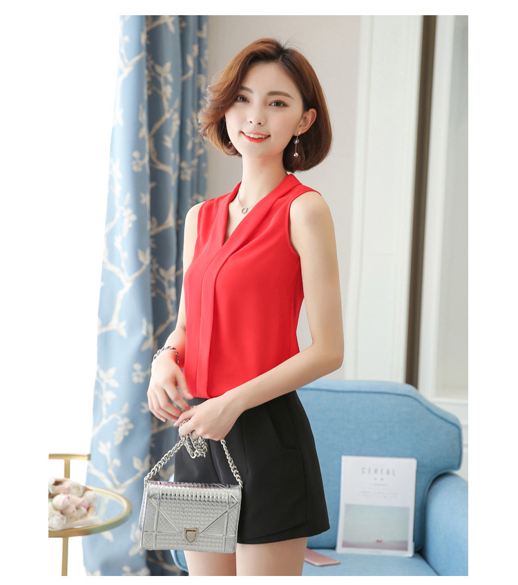 外贸雪纺衫女2022夏季新款时尚背心 V领无袖大码打底女装上衣衬衫详情9