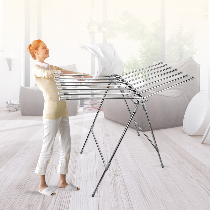 Manufactor Direct selling Stainless steel fold coat hanger move Clothes hanger customized indoor to ground Drying rack wholesale