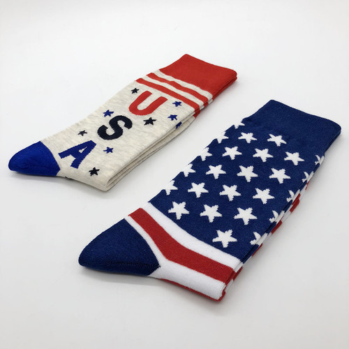 Autumn and winter American flag letter version jacquard mid-length cotton socks 200N couple style personalized trendy socks for men