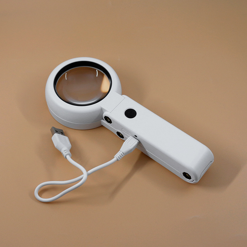 FS55DC新款手持式可折叠放大镜USB供电LED灯放大镜阅读维修放大镜