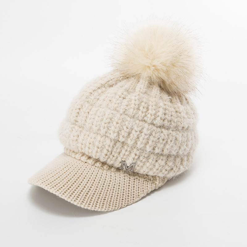 Knitted Visor Beanie Hat For Women Warm Thickened Winter Hat_voghion.com