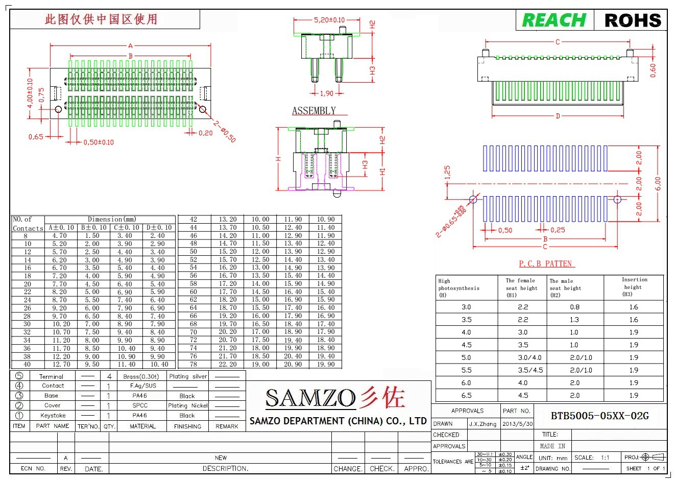 BTB连接器0.5间距母座公座 板对版连接器合高3.0/3.5/4.0/5.0/6.5