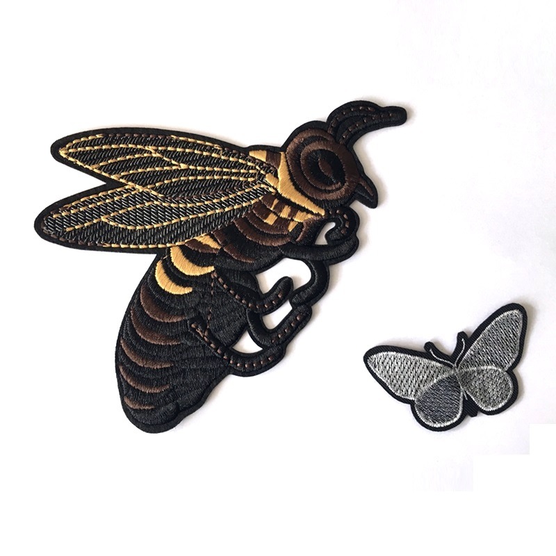 现货蜜蜂绣花蝴蝶刺绣加工diy衣服手账装饰熨烫背胶布贴服装辅料