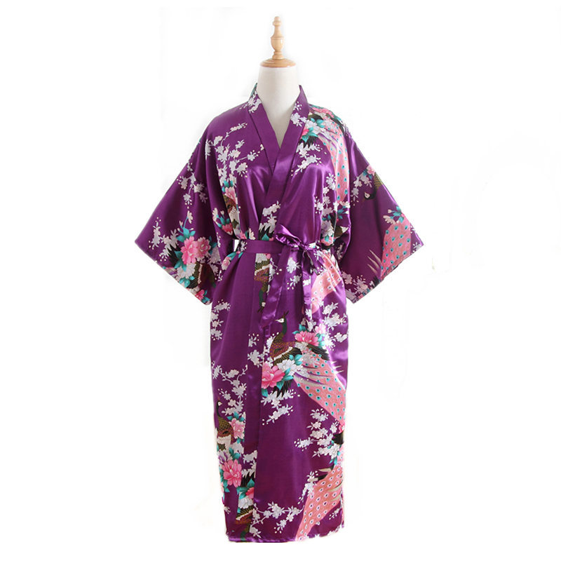 Comercio exterior transfronterizo de pavo real largo tamaño libre camisón seda artificial verano solo kimono japonés bata abierta