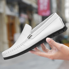 春秋新款男士真皮豆豆鞋時尚鏤空透氣休閒鞋頭層牛皮套腳駕車鞋