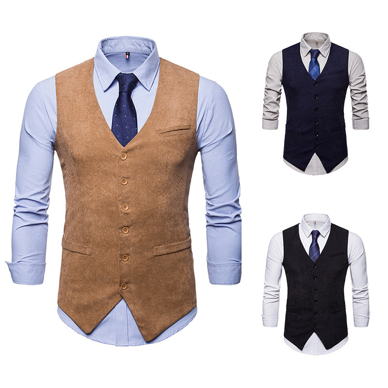 Sumitong men's spring and autumn new corduroy single breasted waistcoat