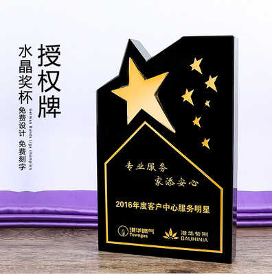 水晶奖杯奖牌定制金属五角星奖杯授权牌定做水晶奖杯创意奖杯奖牌|ru