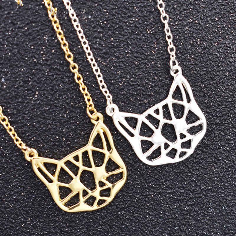 Hollow cat pendant necklace plating gold silver animal kitten necklace clavicle chain wholesale
