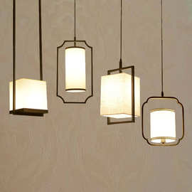 新中式餐厅灯吊灯单头 简约卧室床头灯仿古铁艺吧台布艺创意灯具