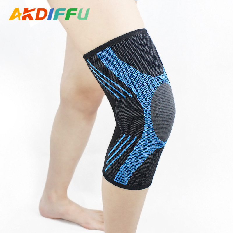 Fábrica al por mayor de cuatro lados elástico deportes rodillera de punto de nylon pierna pad presión rodillera baloncesto rodillera artículos deportivos