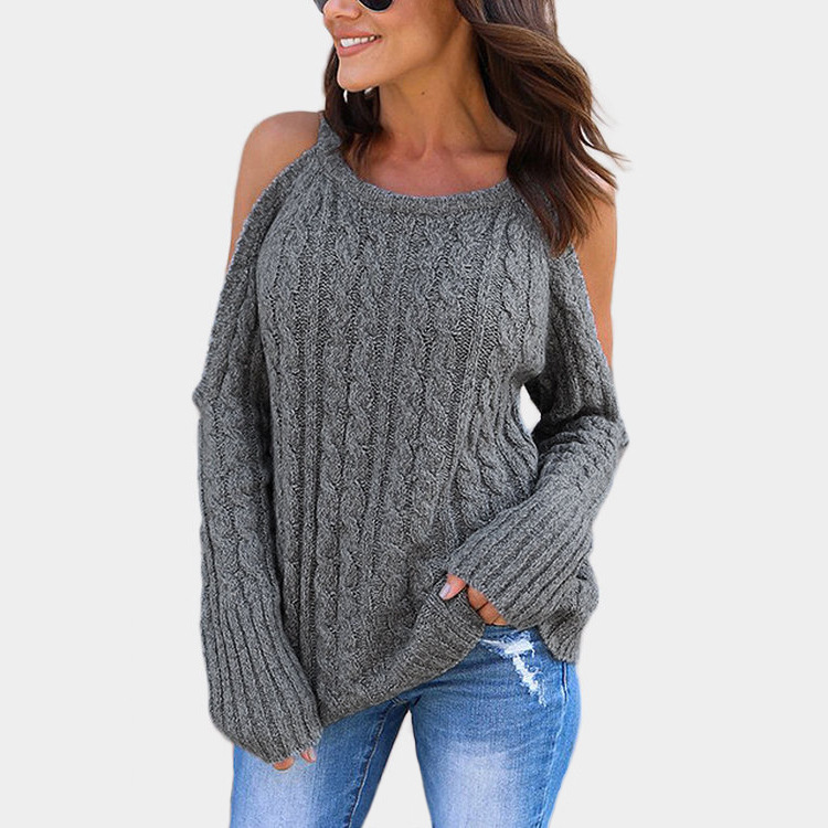 2023 Otoño e Invierno Comercio exterior nuevo punto Amazon popular cuello redondo manga larga Halter fuera del hombro giro suéter para las mujeres