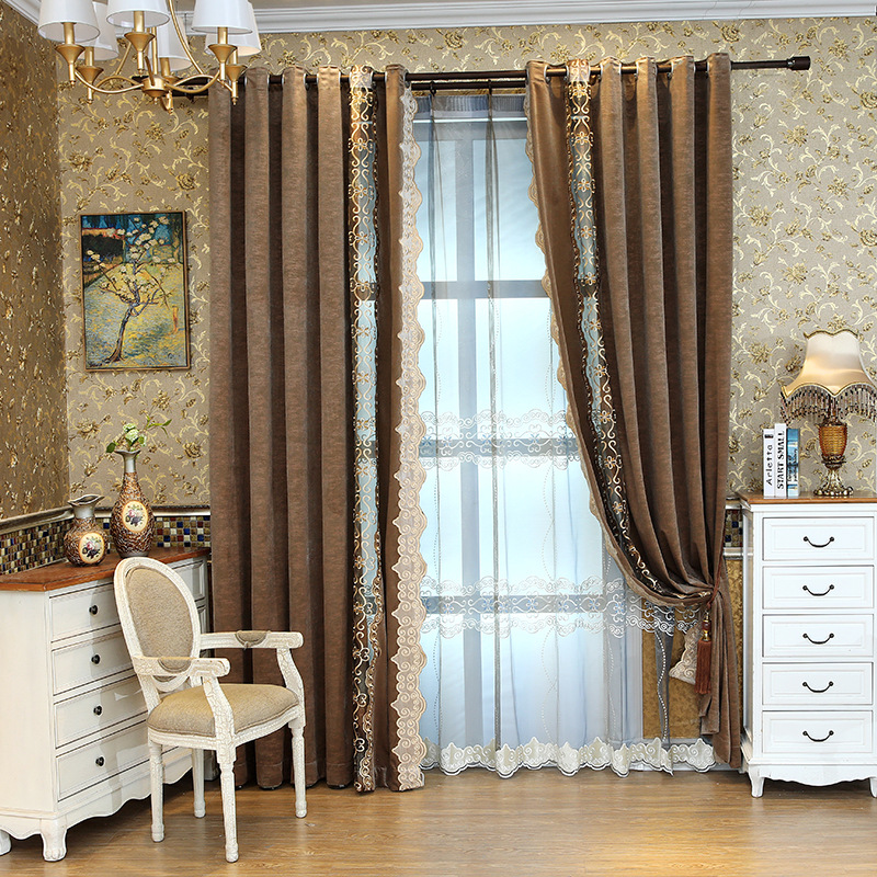 Keqiao Manufactor Direct selling laser Embroidery Curtains Flannel curtain European style Fabric art curtain finished product customized shading