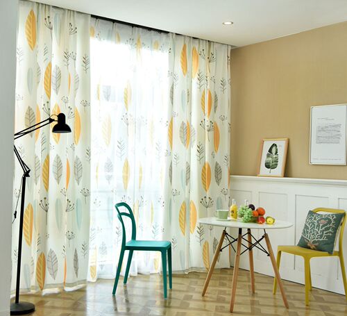 Minimalist modern Nordic plant cotton linen personalized curtains living room bedroom study American finished curtains with leaves