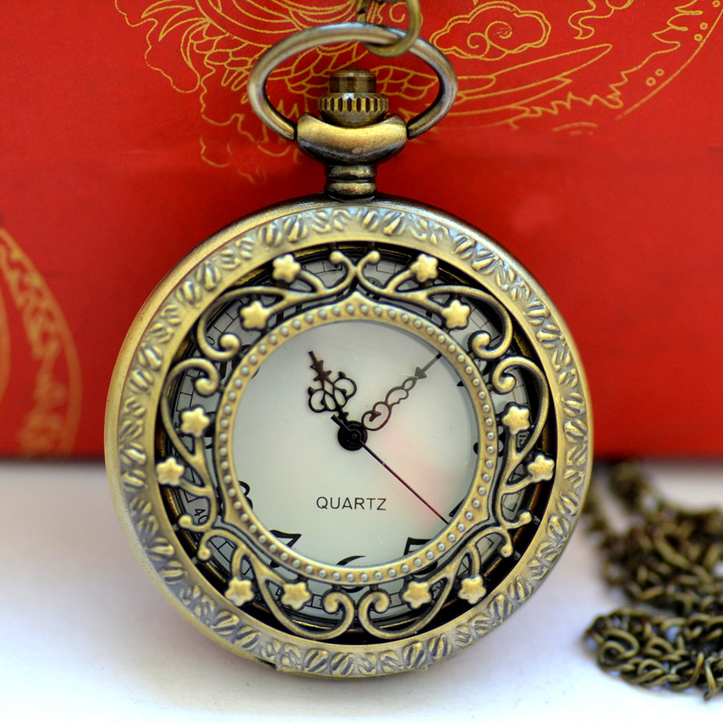 Factory wholesale quartz large pocket watch necklace cross-border hollow flower quartz pocket watch 8142