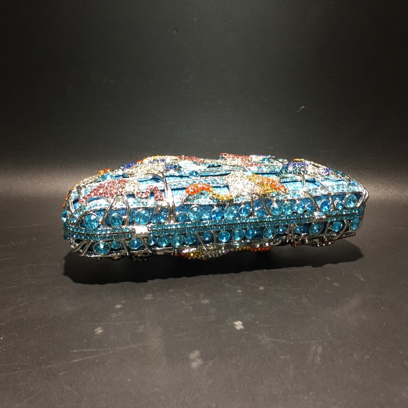 Túi clutch nữ đính đá kim cương cầm tay dự tiệc — Màu xanh lam, Ảnh tùy chỉnh được Cá nhân hóa, Màu xám chi tiết 7