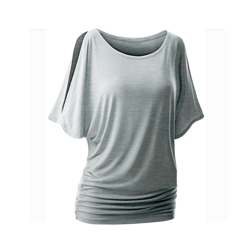 strapless bat sleeve round neck T-shirt  NSOY28471