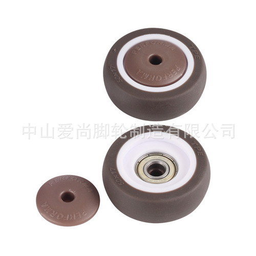 1寸棕色平底橡胶静音家具物料箱定向脚轮带轴承小轮子TPE生产厂家