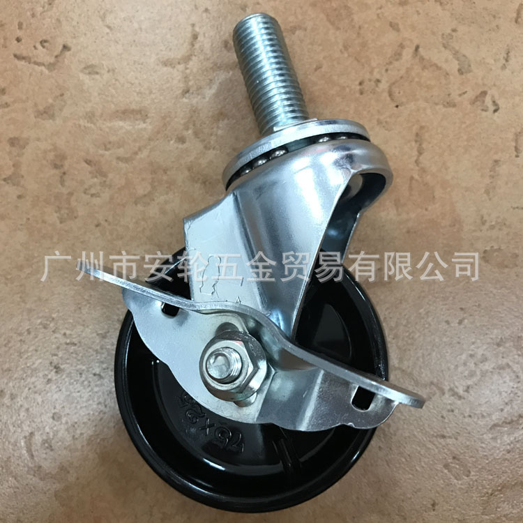 日本hammercaster 3寸黑尼龙带边刹滑轮M16丝杆 413SA-N 75mm脚轮