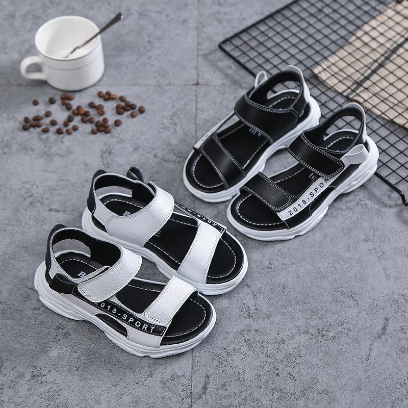 2018夏季新款百塔真皮凉鞋学生运动鞋男童女童魔术贴露趾沙滩鞋