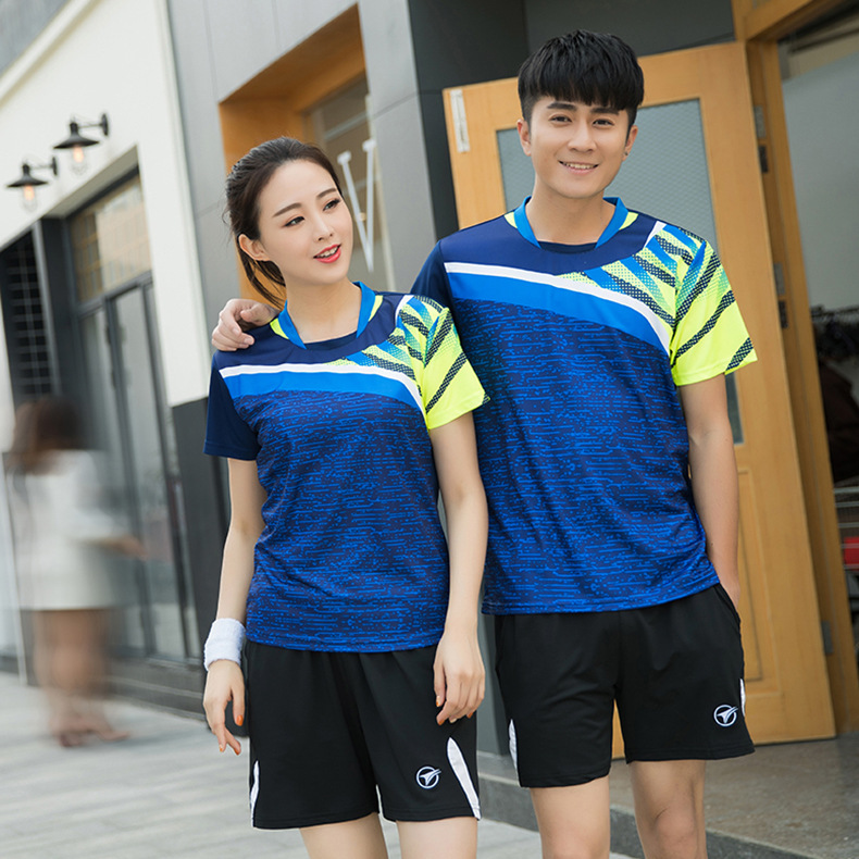 批發2019年新款短袖網球服套裝男女速幹運動上衣羽毛球服訓練褲裙
