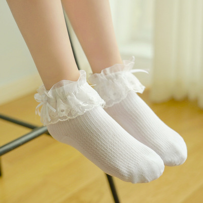 Children's lace socks 3-5-8-12 girl pure cotton spring and autumn solar system Lace princess Socks baby white Dance socks