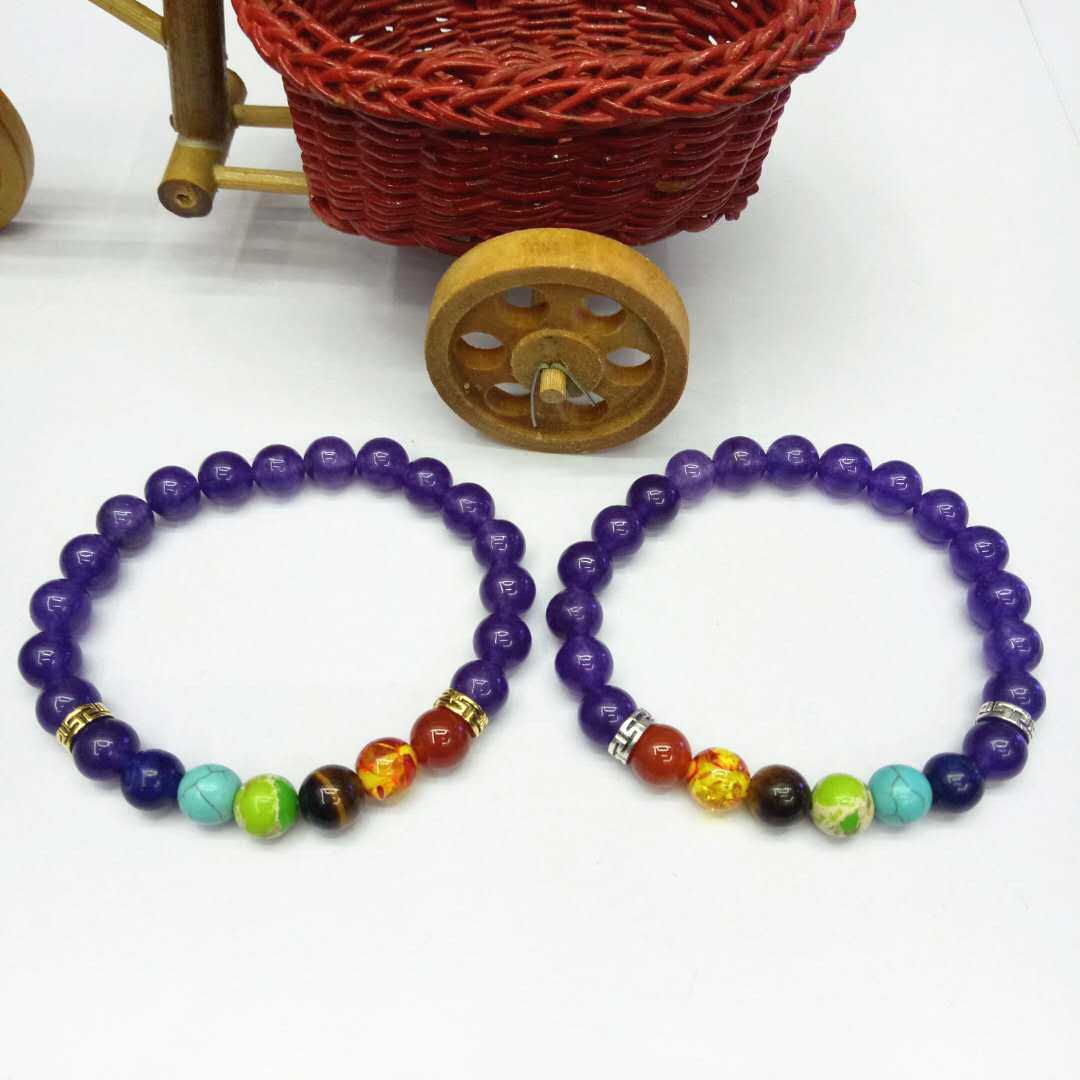Wholesale factory direct sales of popular seven-chakra purple crystal bracelets, yoga energy bracelets and natural stone combination bracelets in Europe and America detail image 9