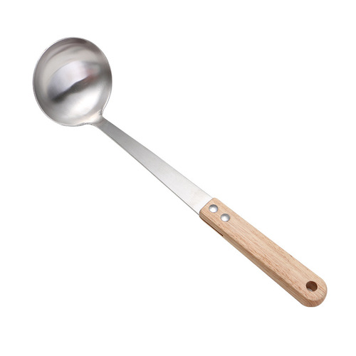 Factory Direct Supply 304 Stainless Steel Soup Spoon and Ladle with Wooden Handle for Home Use, Food Grade Three-Millimeter Soup Bowl Wholesalers