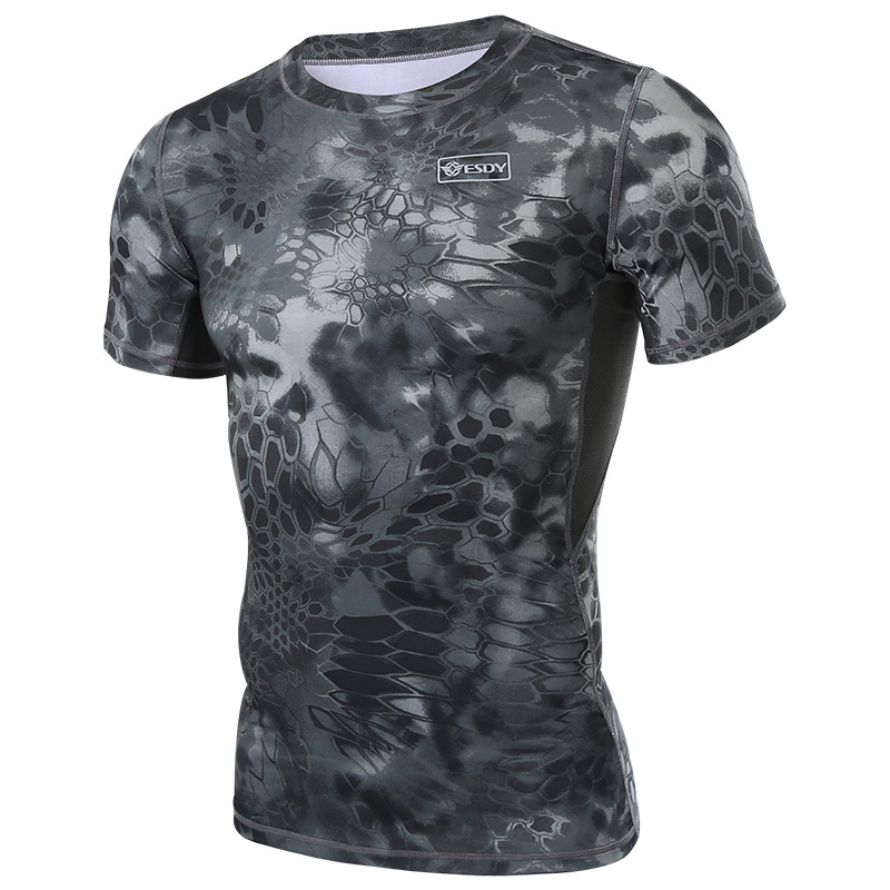 Camiseta táctica verano al aire libre camiseta de secado rápido camuflaje de los hombres de manga corta transpirable ropa de secado rápido entrenamiento de manga corta