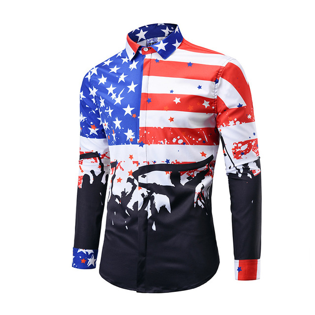 Big Size Shirt New Flag 3D Printed Long Sleeve Shirt Loose Top