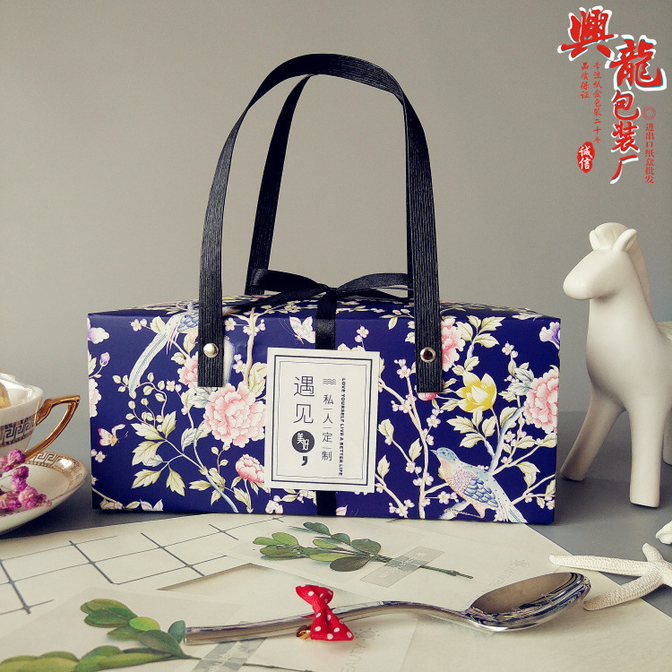 森系国花款蛋糕卷盒 西点点心瑞士卷包装盒礼盒抹茶蛋糕卷盒烘焙