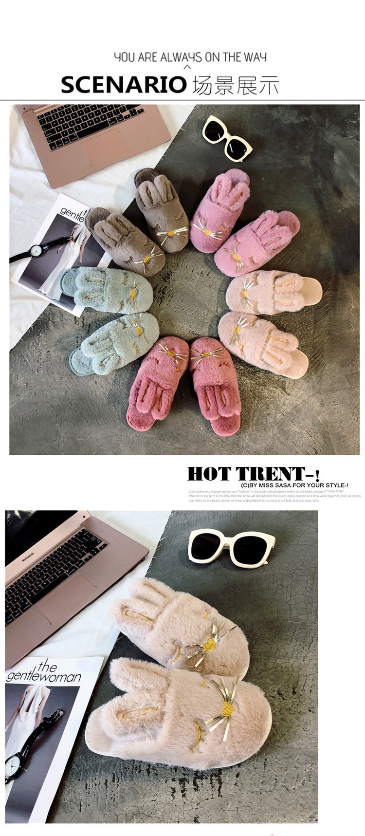 厂家直销新款厚底毛绒棉拖鞋秋冬季家居保暖柔软卡通女士棉拖批发