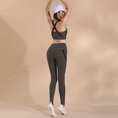 new pattern Wireless Mosaic motion Bras Shockproof Bodybuilding vest Quick drying Elastic force Tight trousers Yoga Kit