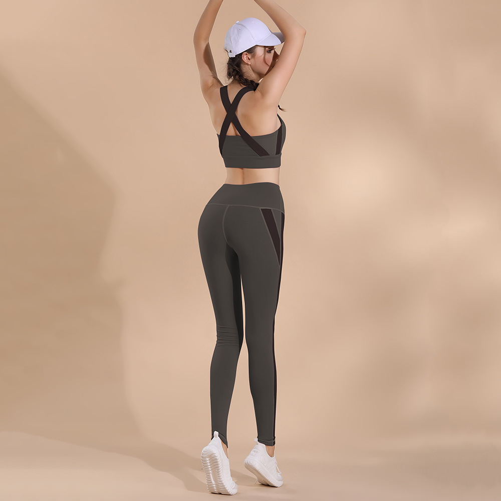 new pattern Wireless Mosaic motion Bras Shockproof Bodybuilding vest Quick drying Elastic force Tight trousers Yoga Kit