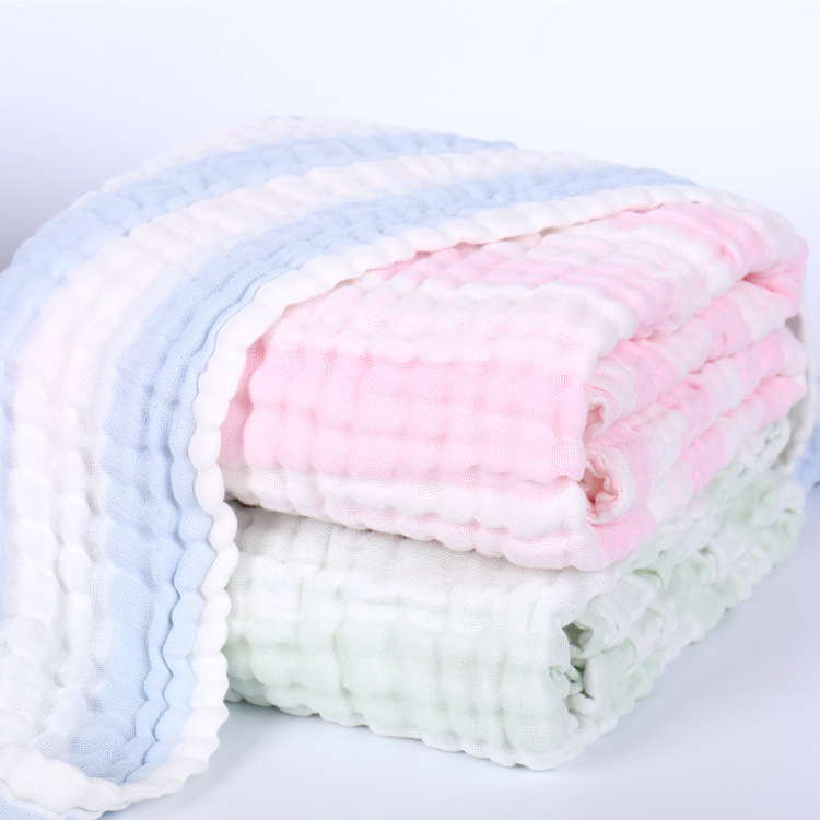 精梳棉 六层彩条 泡泡棉纱布浴巾 宝宝四季包巾空调房盖毯|ru