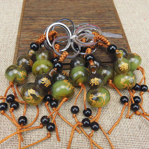 Street stall online store hot stamping engraved twelve zodiac signs imitation horn gourd key chain pendant event gift pendant