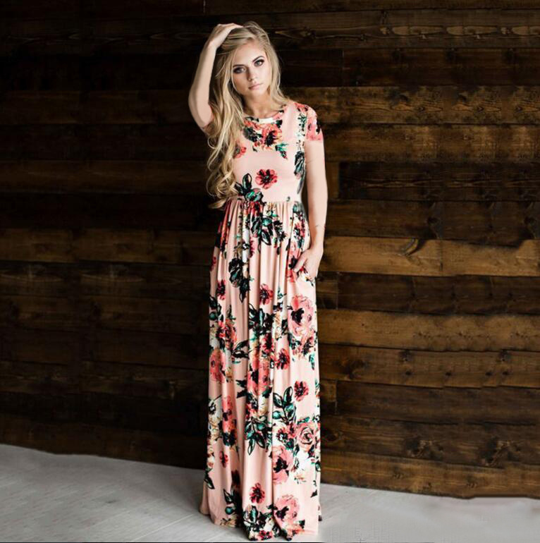 Women's Regular Dress Elegant Round Neck Printing Patchwork Short Sleeve Long Sleeve Flower Maxi Long Dress Daily display picture 1