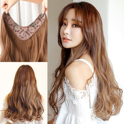 Wavy Hair Wigs Wig female long curly hair big wave one piece long hair fluffy natural long straight hair U-shaped wig patch