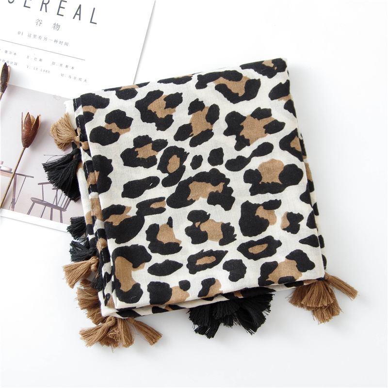 Classic Fashion Leopard Scarf Long Section Cotton And Linen Shawl display picture 26