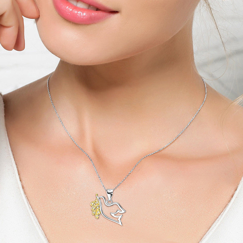 Peace Dove Pendant Gold Plated Necklace Female Micro Inlay