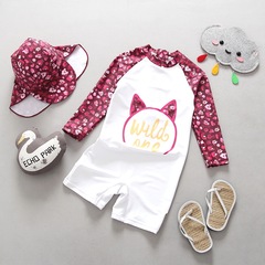 INS baby girl's cute kitten-shaped swimsuit, one-piece baby girl's sun protection surfing suit with hood