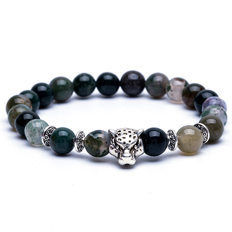 New Natural Frosted Volcanic Stone Bracelet Beads Leopard Head Beaded Diamond Elastic Bracelet