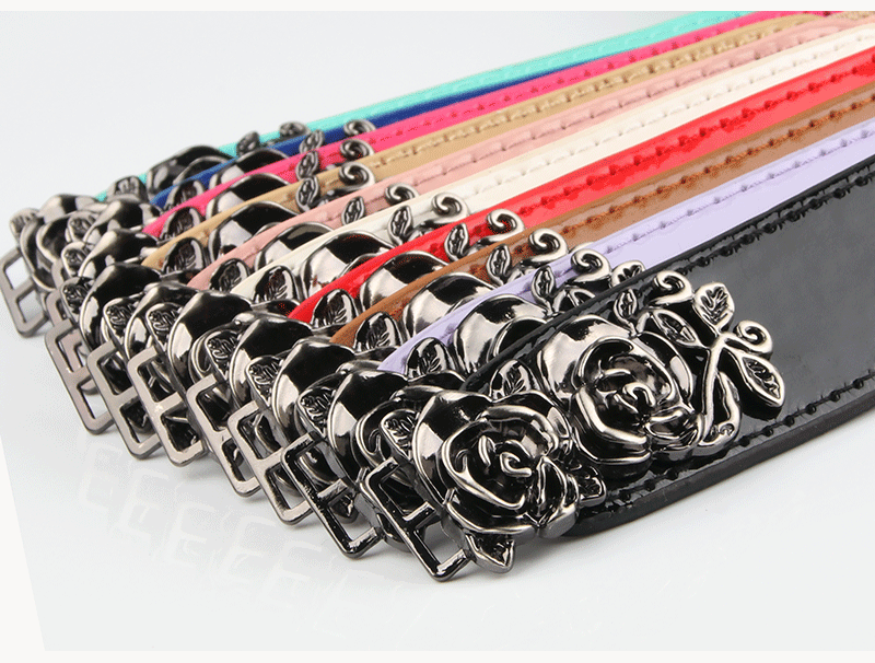 New Rose Pair Buckle Thin Solid Color Belt Wholesale Nihaojewelry display picture 1