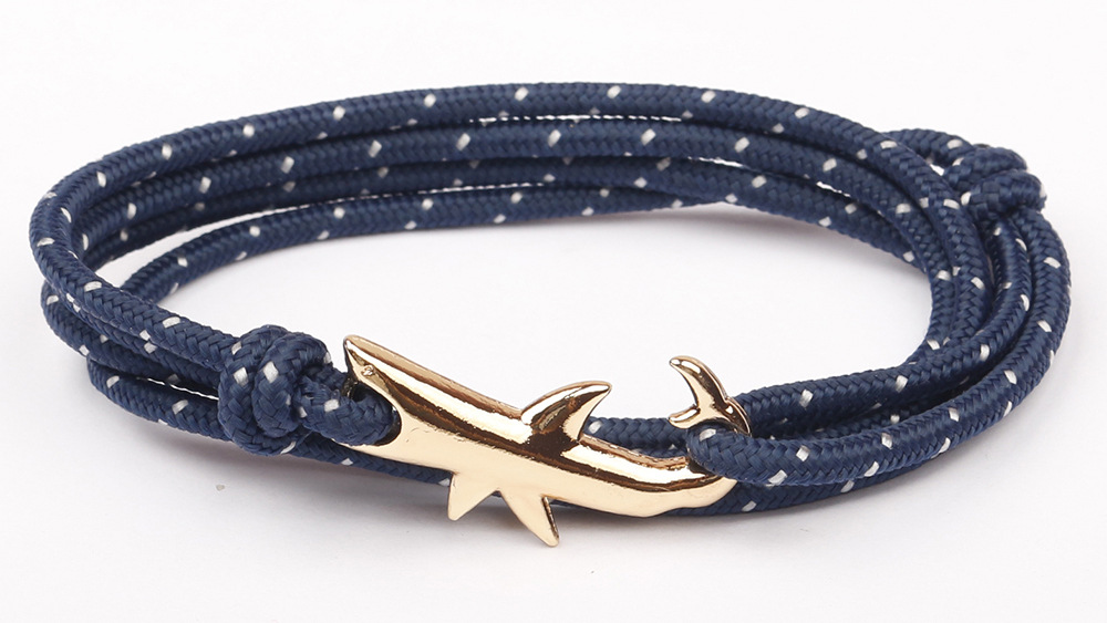 12g Weight Bracelets Classification Alloy, rope Chain Material 1 Piece Quantity Holiday, Daily, Street Occasion Alloy, rope Material Shark Pattern Men's Gender Layered Design Casual, Simple Style Style Casual Simple Style Shark Alloy Rope Layered Men's Bracelets Men's Chain Bracelets 14