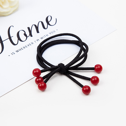 Korean style hair accessories red cherry hair rope three-in-one knotted red bead children's red bean hair rope simple rubber band